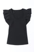 Black Scoop Neck T-Shirt with Puff Sleeves