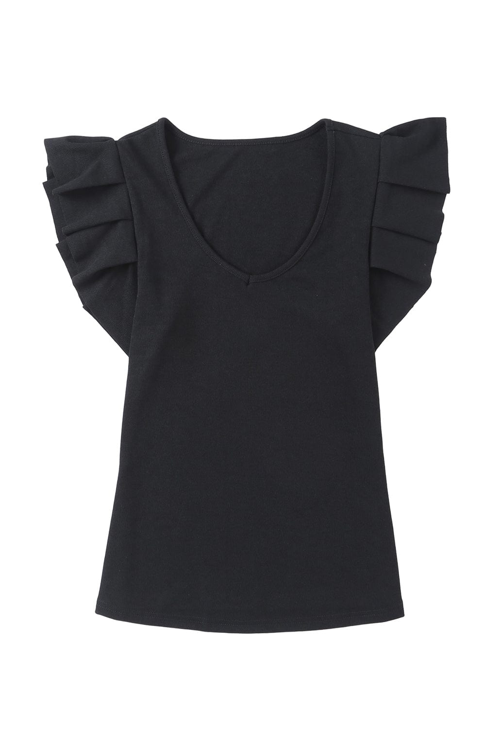 Black Scoop Neck T-Shirt with Puff Sleeves