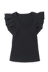 Black Scoop Neck T-Shirt with Puff Sleeves