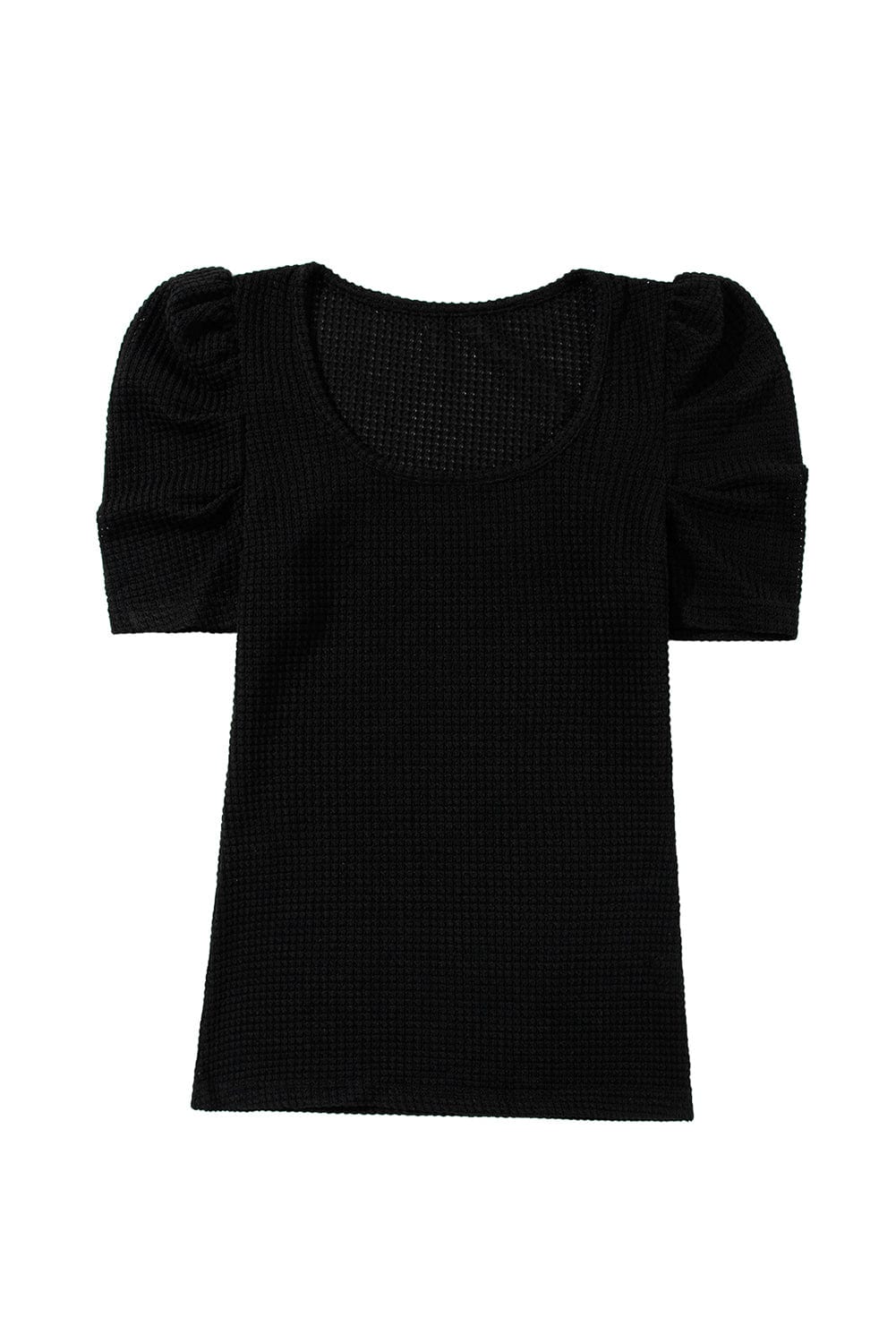 Black Scoop Neck T-Shirt with Puff Sleeves