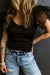 Black Scoop Neck T-Shirt with Puff Sleeves