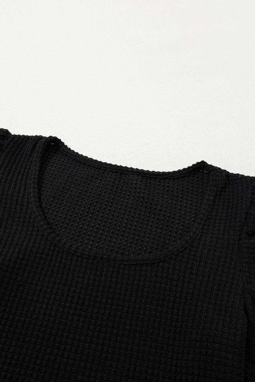 Black Scoop Neck T-Shirt with Puff Sleeves