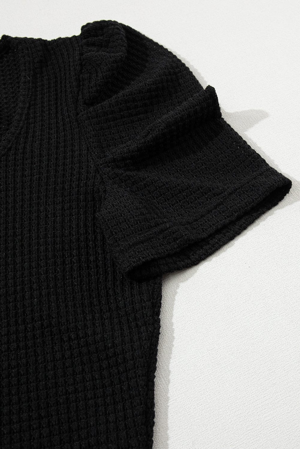 Black Scoop Neck T-Shirt with Puff Sleeves
