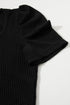Black Scoop Neck T-Shirt with Puff Sleeves
