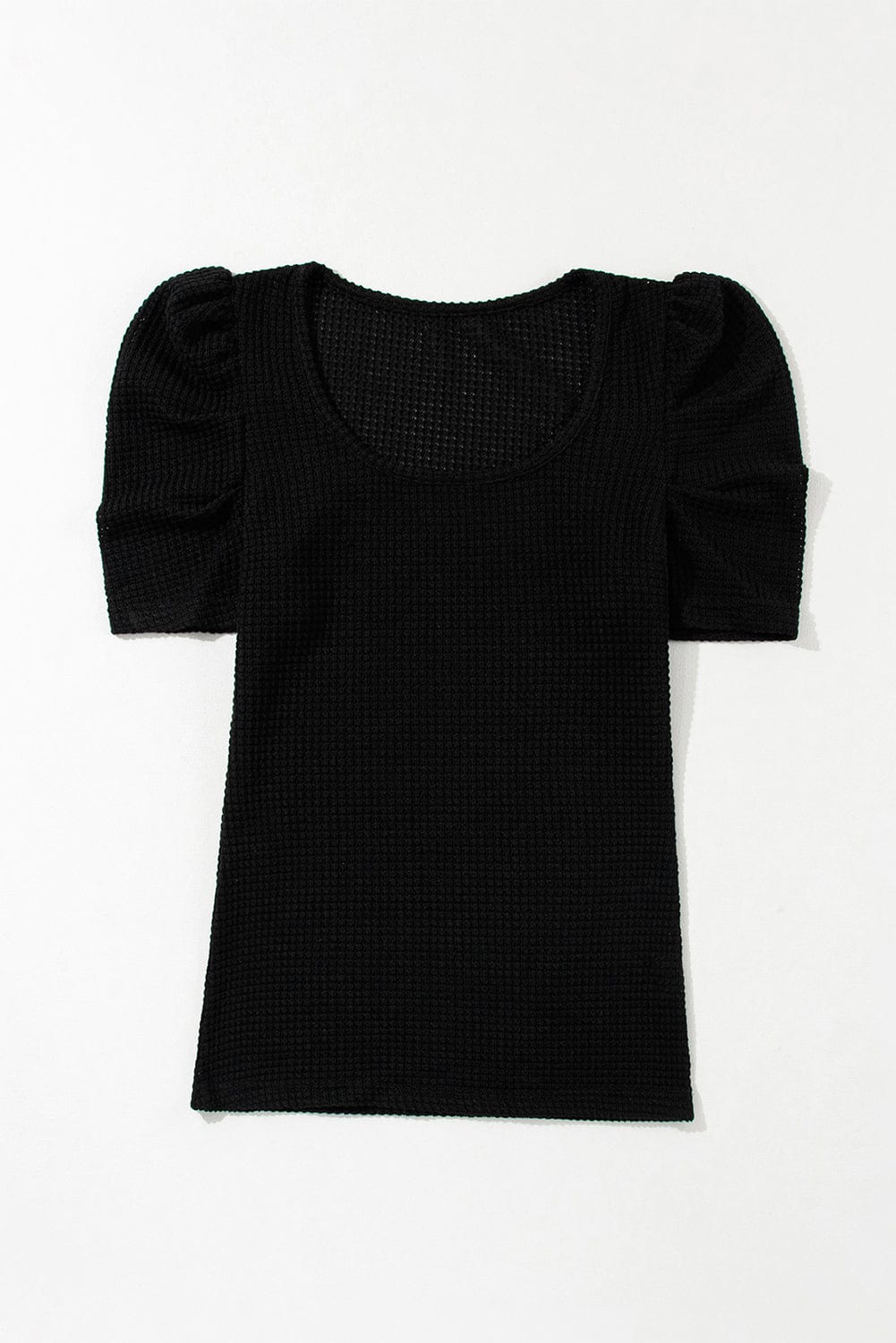 Black Scoop Neck T-Shirt with Puff Sleeves