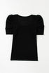 Black Scoop Neck T-Shirt with Puff Sleeves