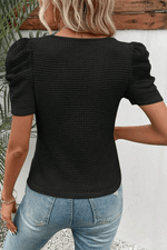 Black Scoop Neck T-Shirt with Puff Sleeves