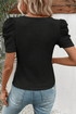 Black Scoop Neck T-Shirt with Puff Sleeves