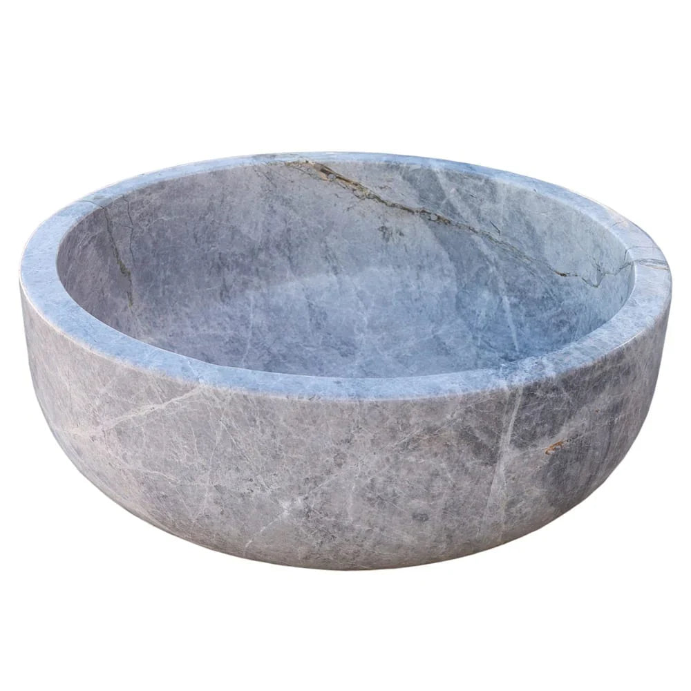 Lavabo sobre lavabo de baño de piedra natural de mármol plateado Sirius (diámetro de 16