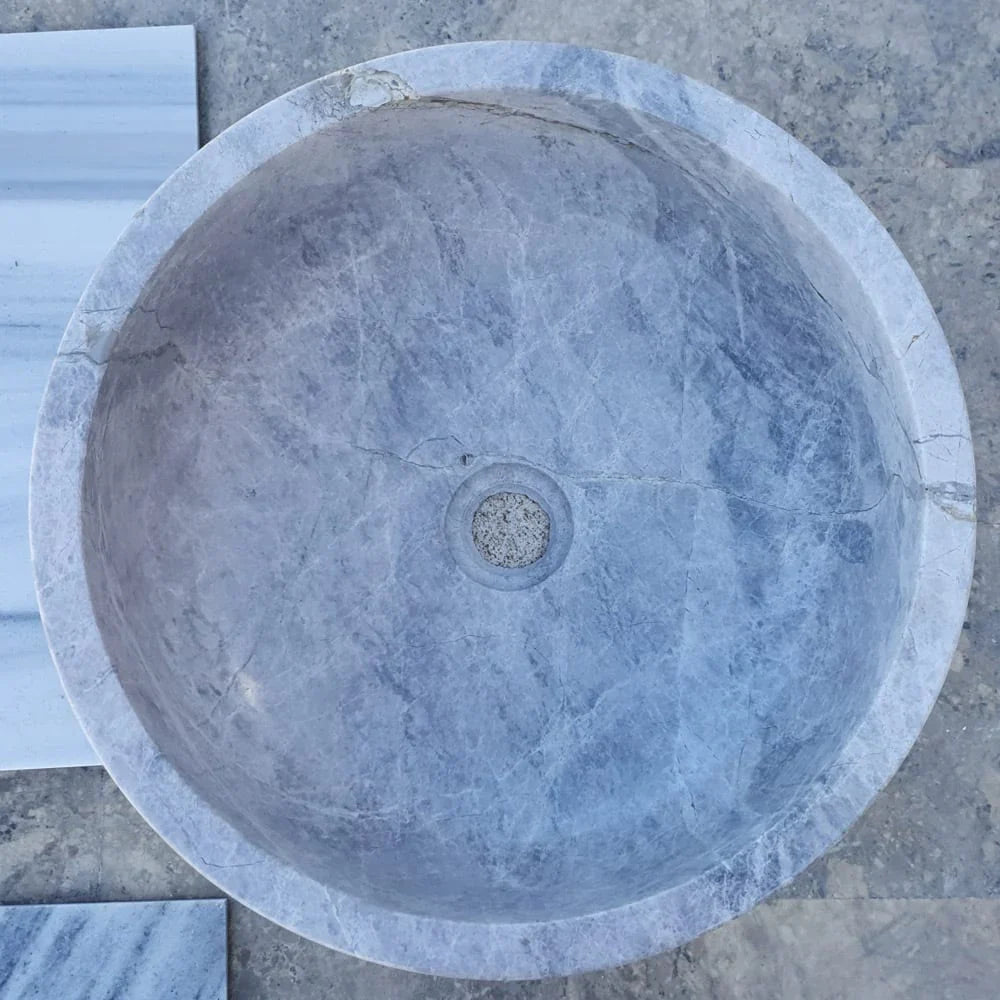 Lavabo sobre lavabo de baño de piedra natural de mármol plateado Sirius (diámetro de 16