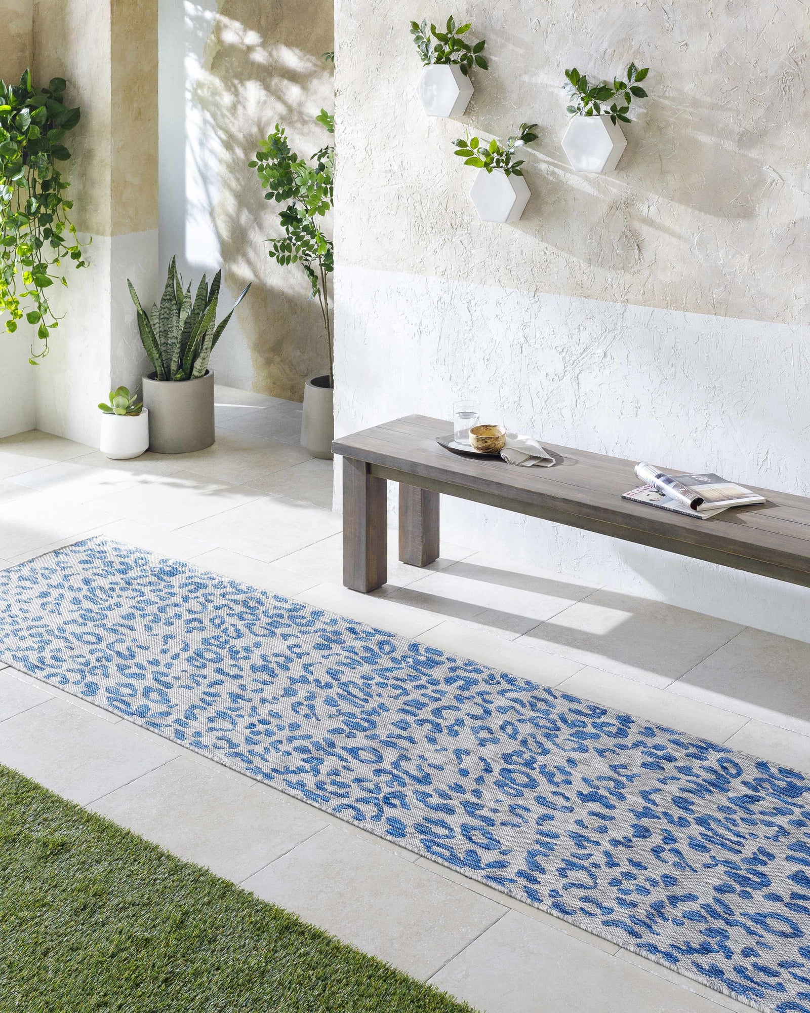 Alfombra de alto rendimiento con estampado de leopardo azul de Skipsea