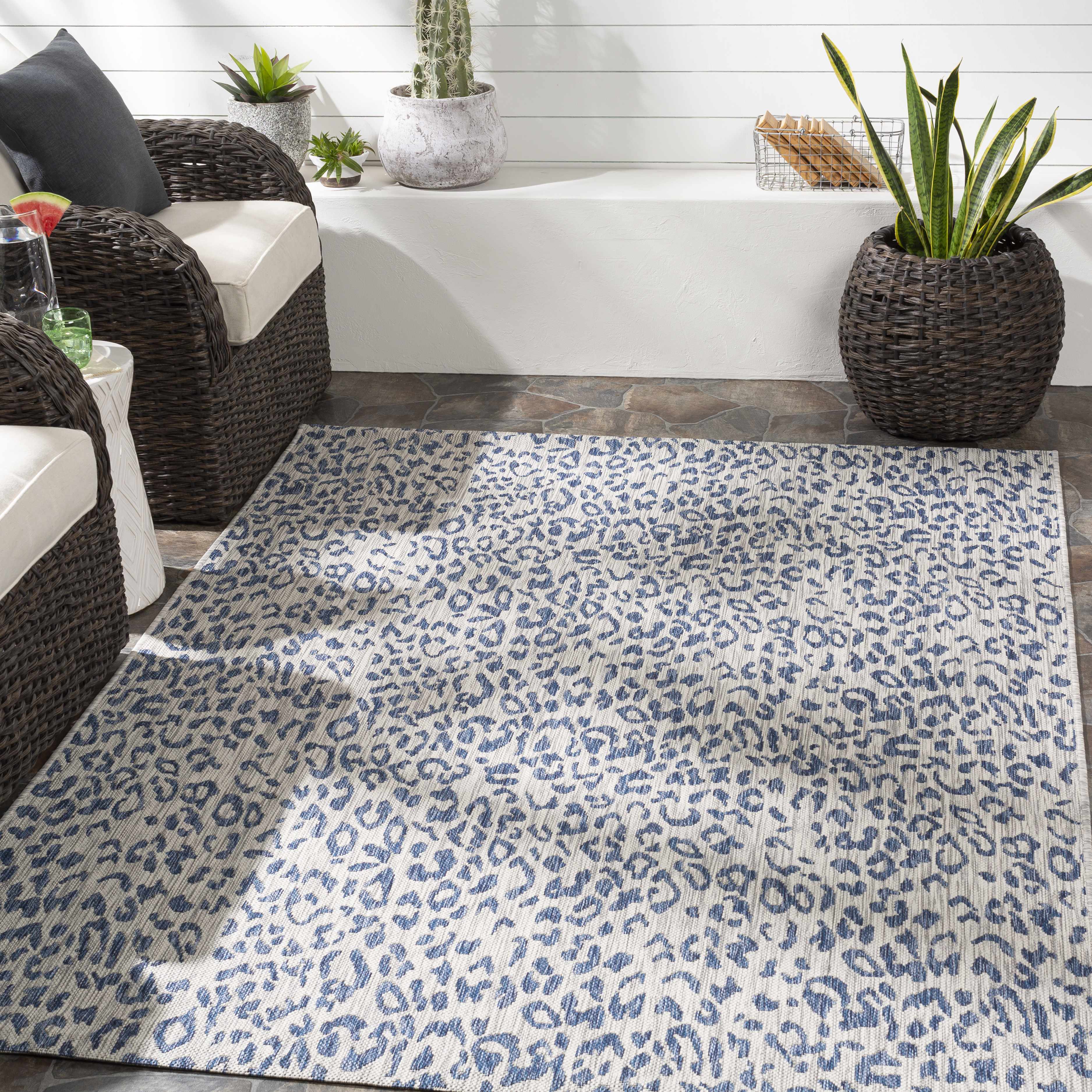Alfombra de alto rendimiento con estampado de leopardo azul de Skipsea