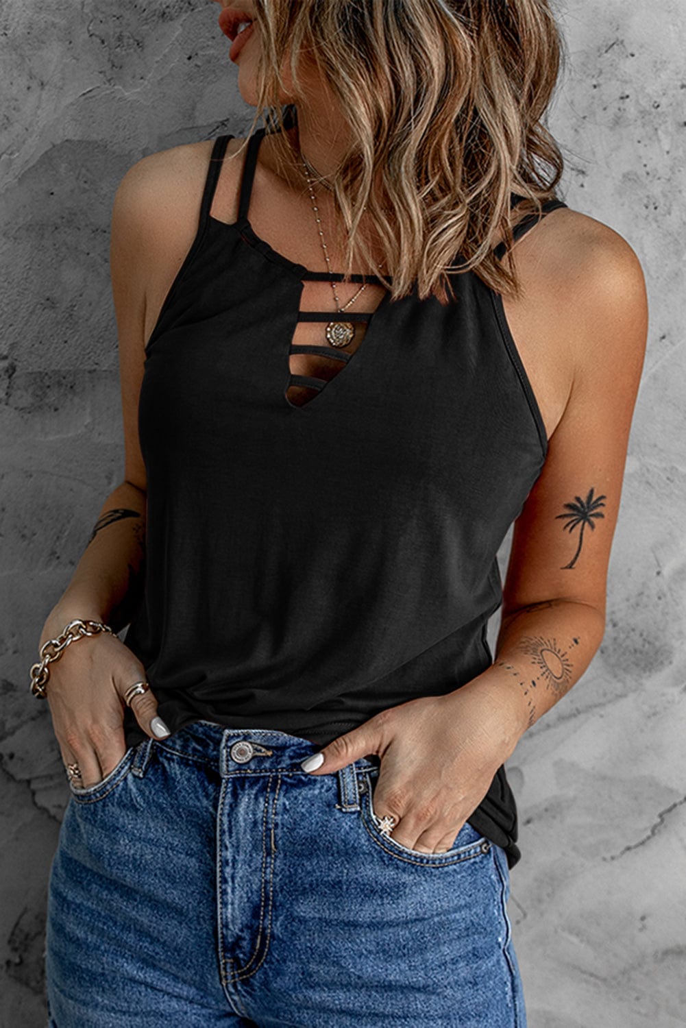Cross Lace-up Skull Tank Top