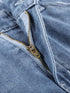 Sky Blue Denim Shorts with Distressed Front and Raw Roll Hemline