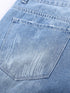 Sky Blue Denim Shorts with Distressed Front and Raw Roll Hemline