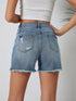 Sky Blue Distressed High Waist Denim Shorts