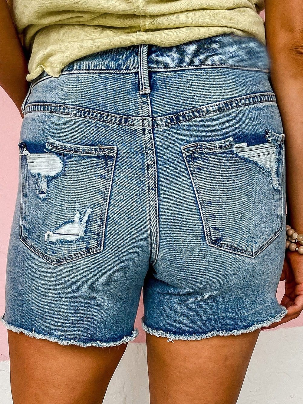 Sky Blue Distressed High Waist Denim Shorts