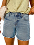 Sky Blue Distressed High Waist Denim Shorts