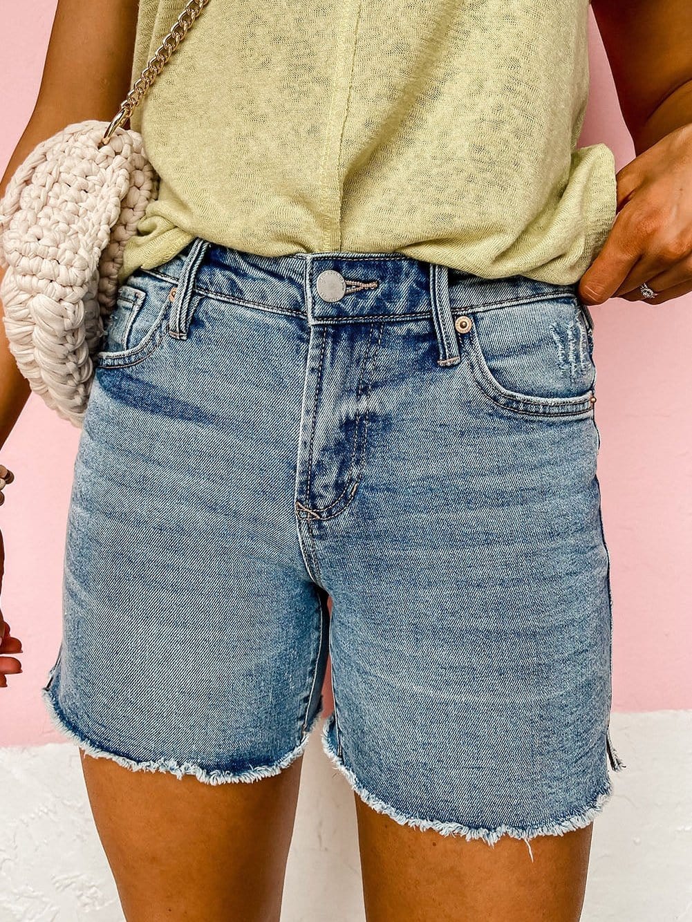 Sky Blue Distressed High Waist Denim Shorts