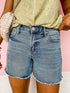 Sky Blue Distressed High Waist Denim Shorts