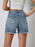Sky Blue Distressed High Waist Denim Shorts