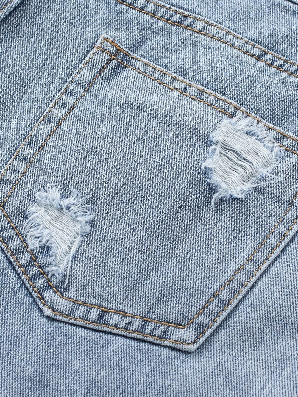 Stylish Ripped Denim Shorts with Tassels