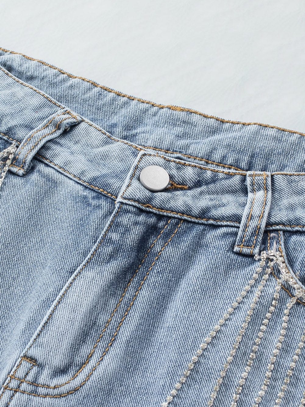 Beach Denim Shorts with Sparkling Rhinestones
