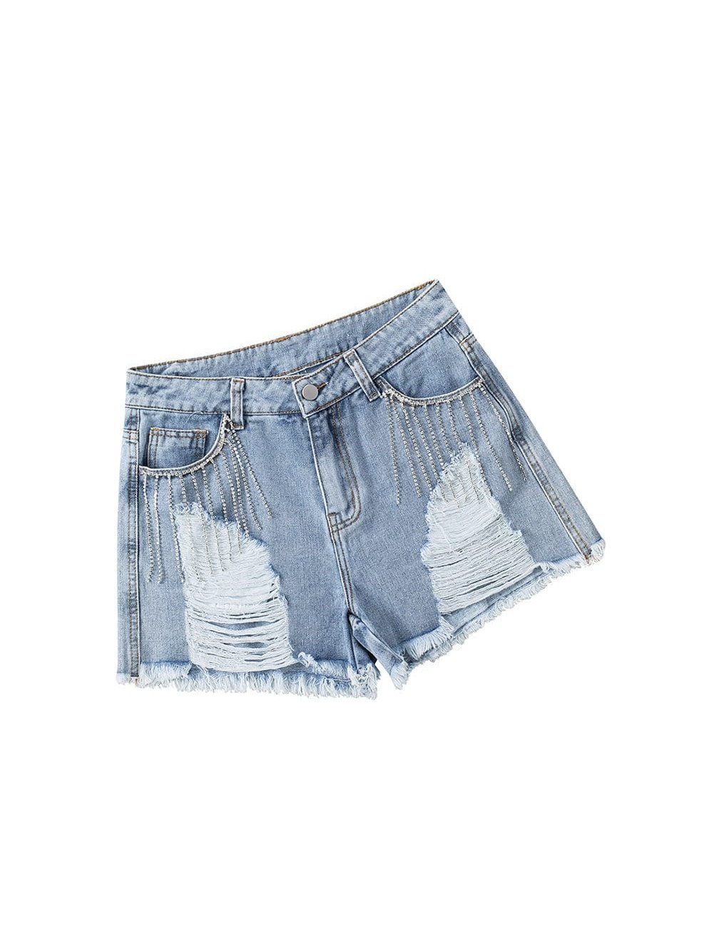 Blue Jean Shorts with Rhinestone Fringe