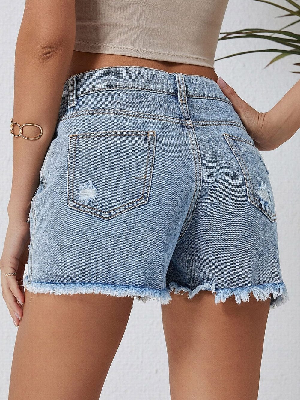 Blue Jean Shorts with Rhinestone Fringe