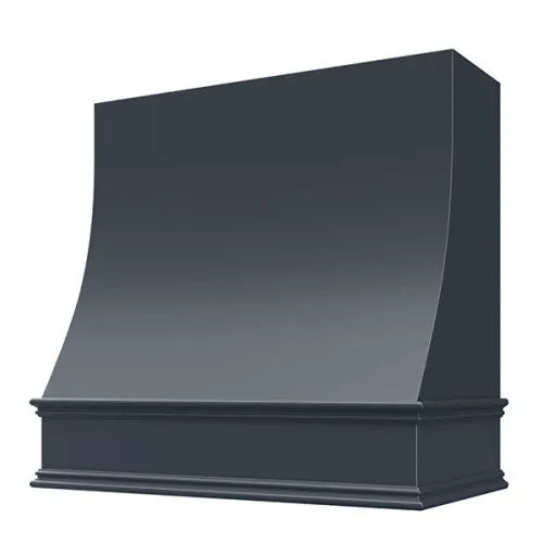 Navy Blue Wood Range Hood With Sloped Front and Decorative Trim - 30