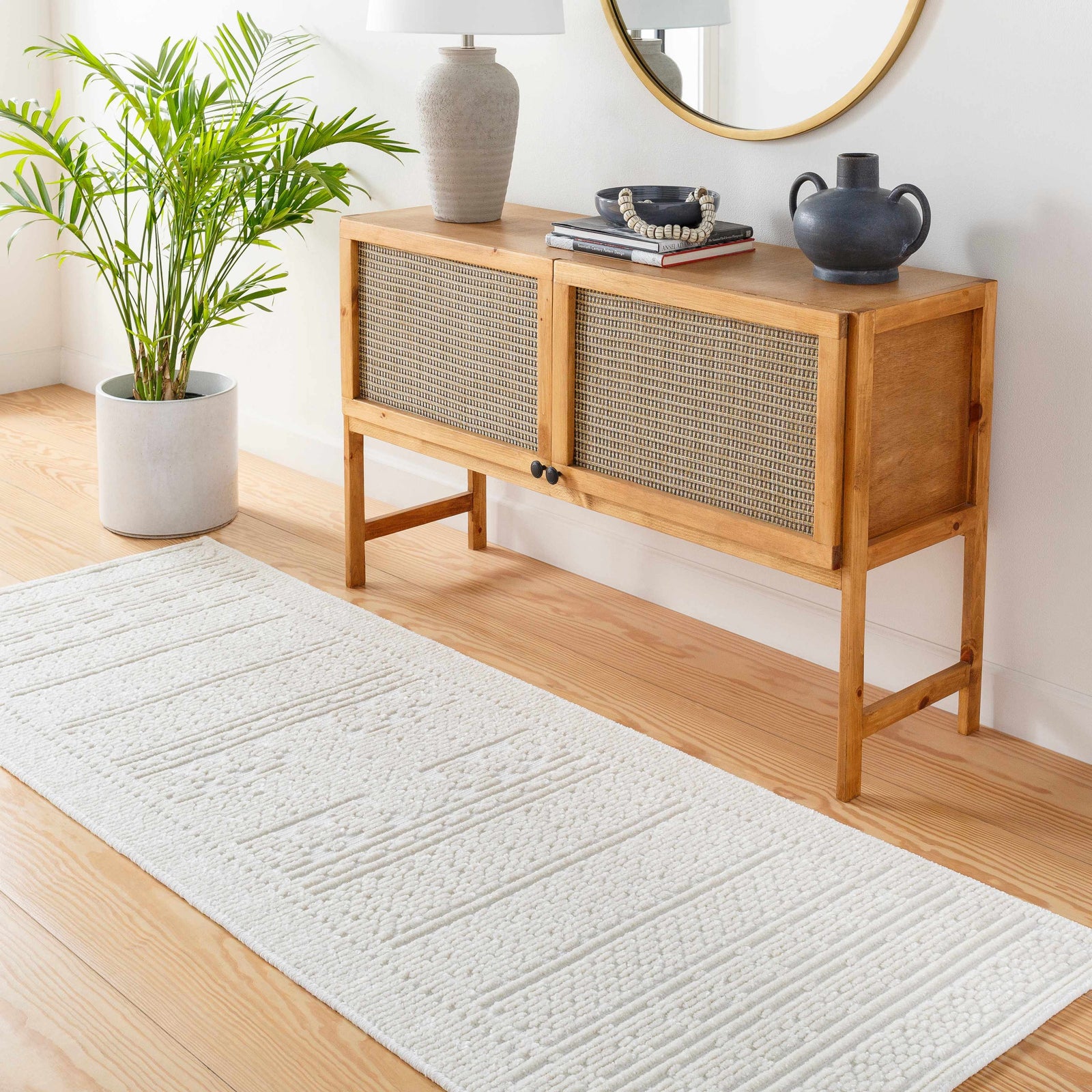 Alfombra lavable de color crema Bahar