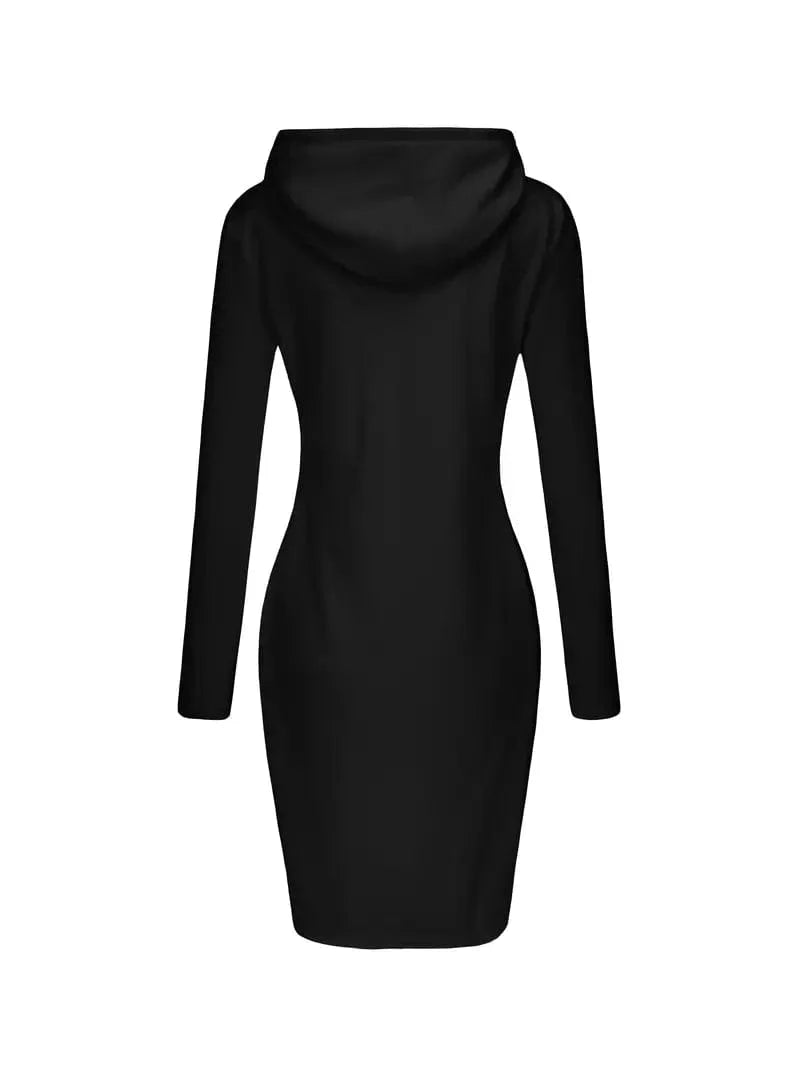 Solid Color Drawstring Hoodie Dress