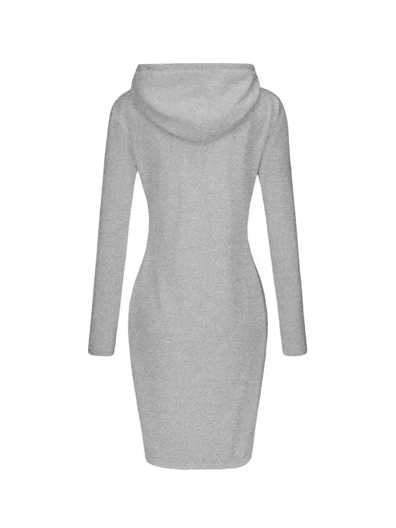 Solid Color Drawstring Hoodie Dress