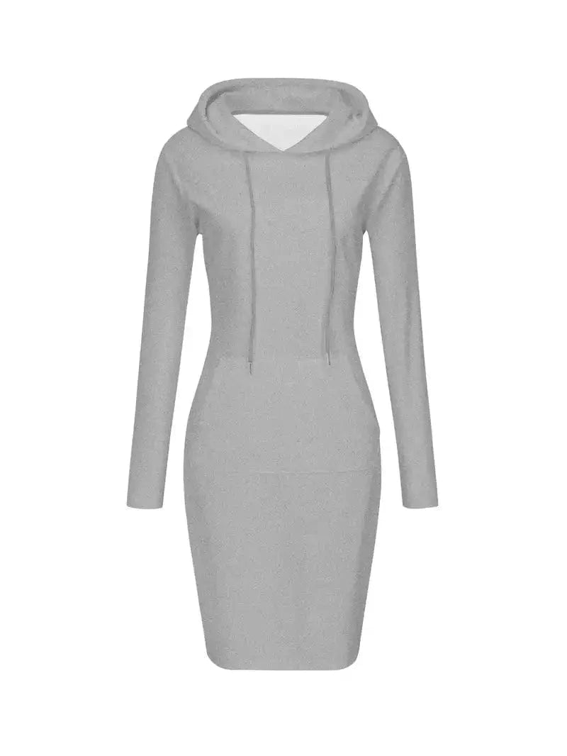 Solid Color Drawstring Hoodie Dress