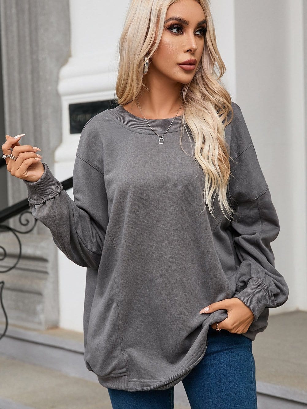 Drop-Shoulder Long Sleeve Sweater