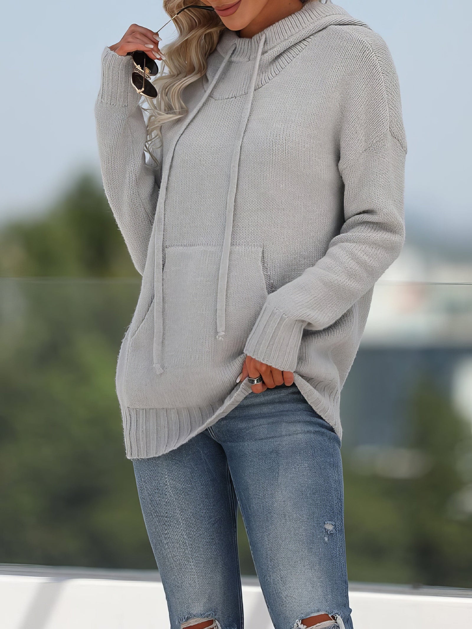 Drawstring Hood Knit Sweater