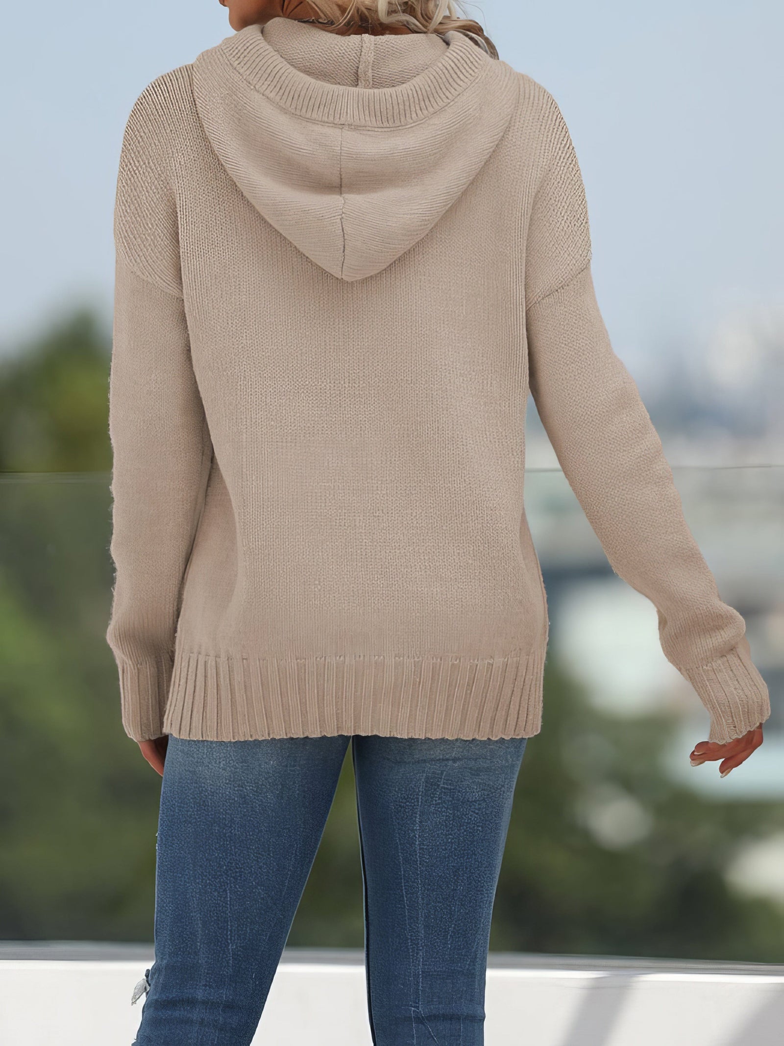 Drawstring Hood Knit Sweater
