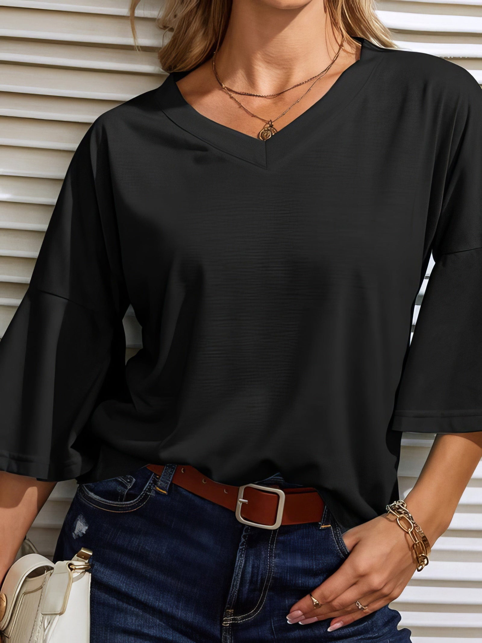Long Sleeve V Neck Casual Top