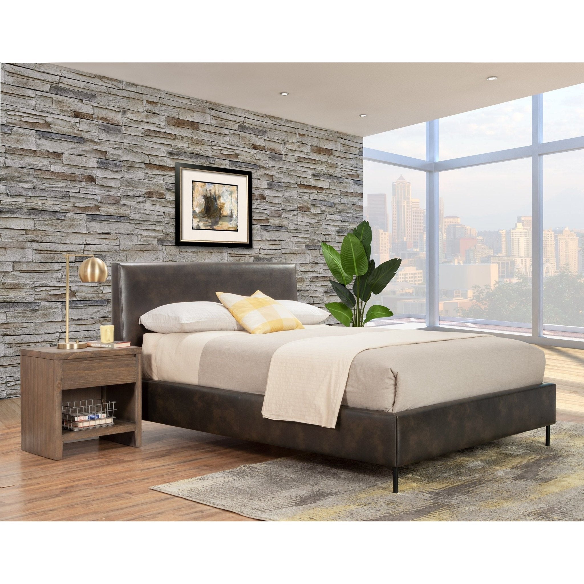 Cama con plataforma de piel sintética Sophia, color gris