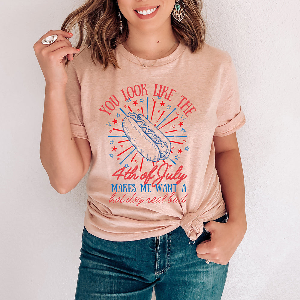 You Look Like the 4th of July Hot Dog Shirt – Funny Independence Day T-Shirt