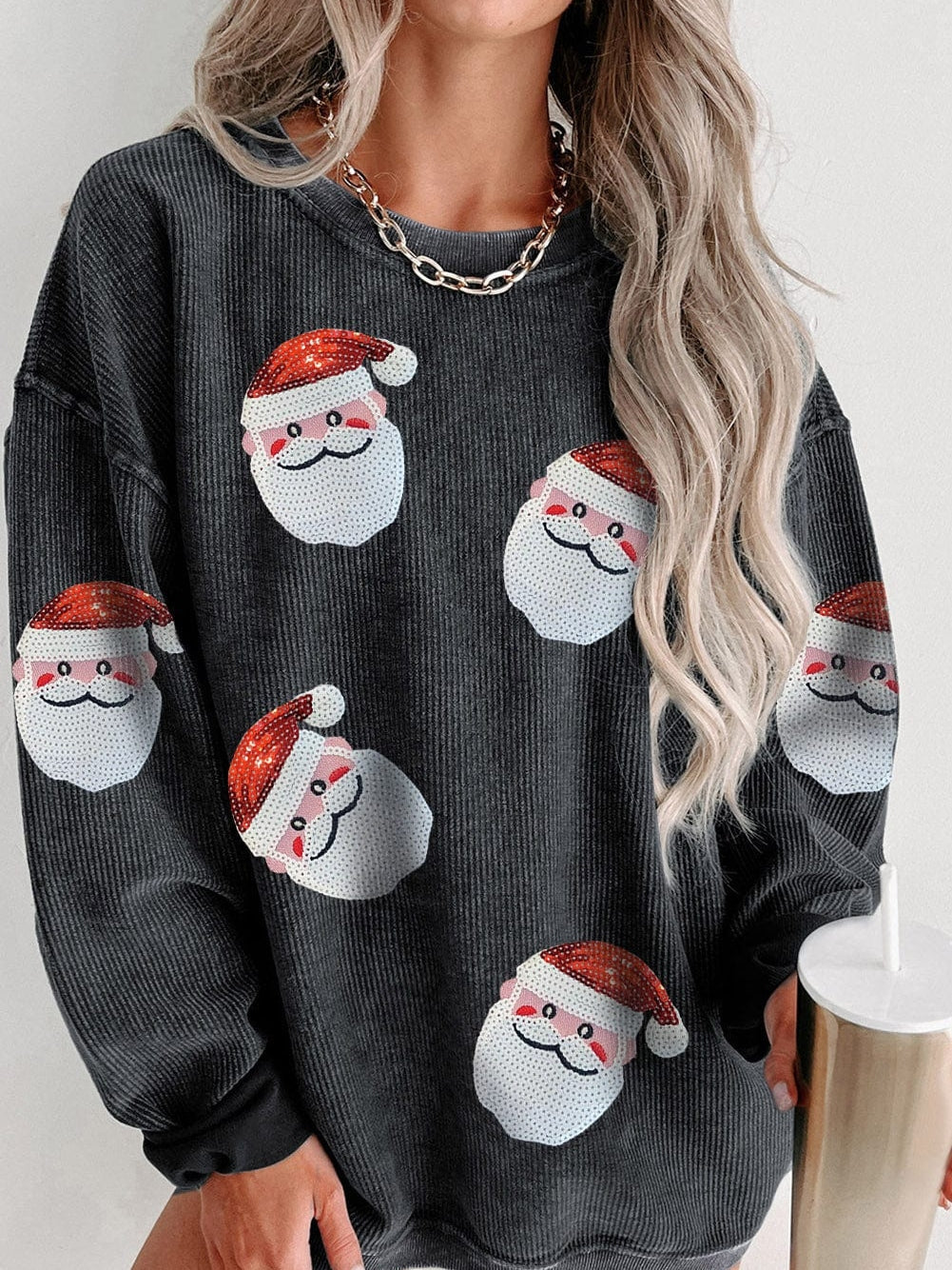 Sparkling Black Santa Claus Christmas Sweater