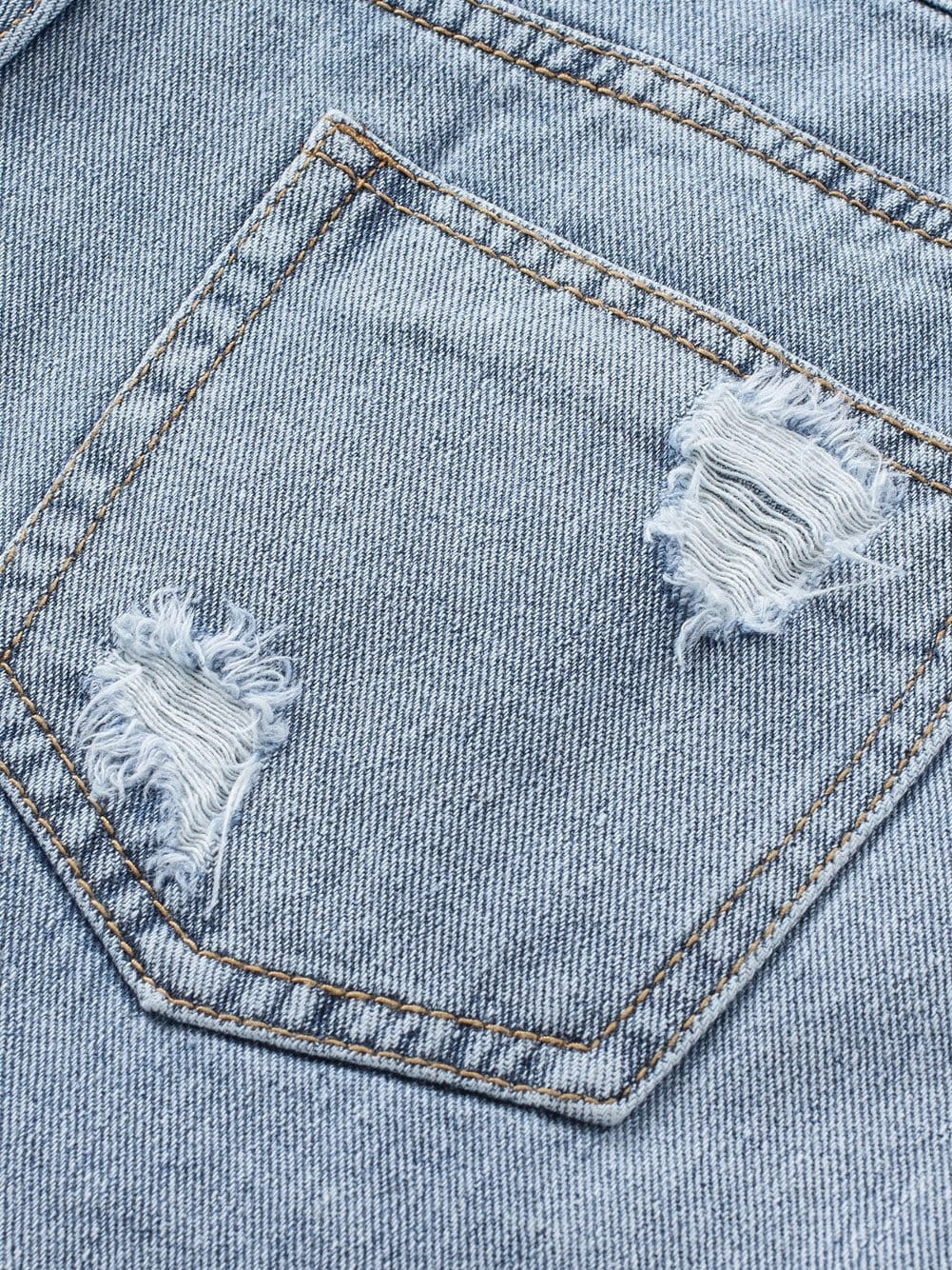 Stylish Ripped Denim Shorts with Tassels