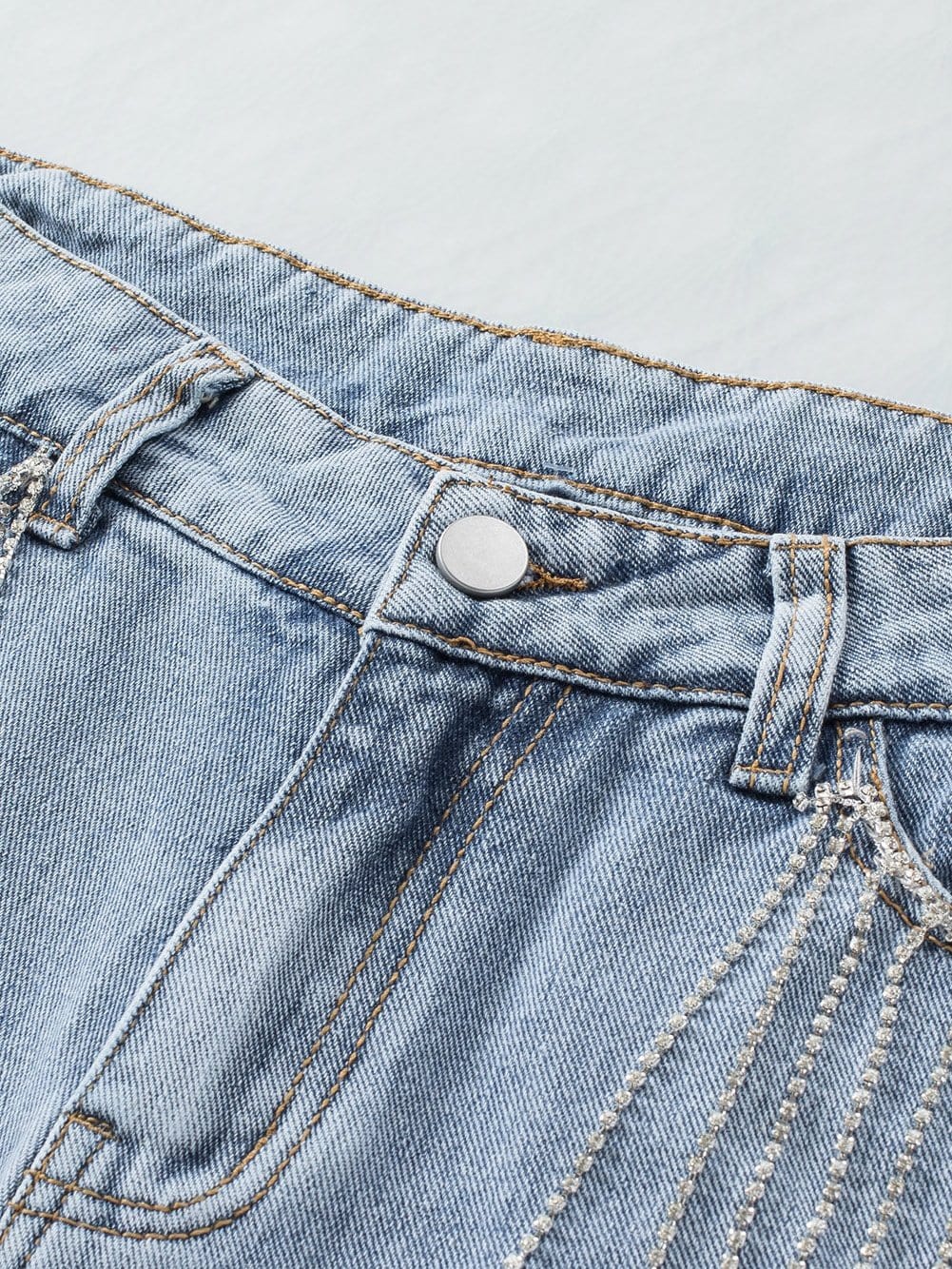 Beach Denim Shorts with Sparkling Rhinestones