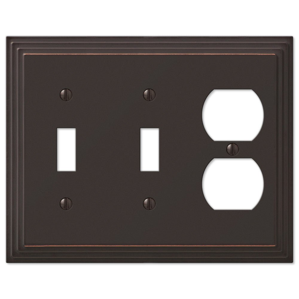 Pasos de bronce envejecido fundido - 2 palancas / 1 placa de pared dúplex