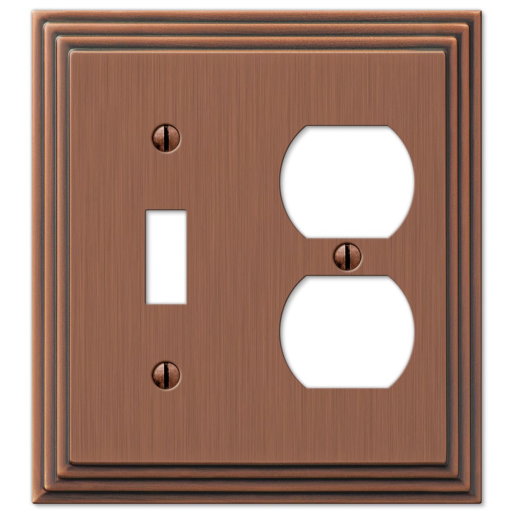 Pasos de fundición de cobre antiguo: 1 palanca / 1 placa de pared dúplex