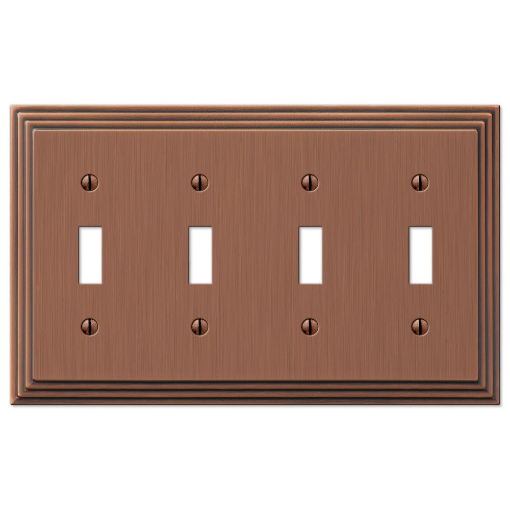 Placa de pared de 4 palancas de cobre fundido antiguo Steps