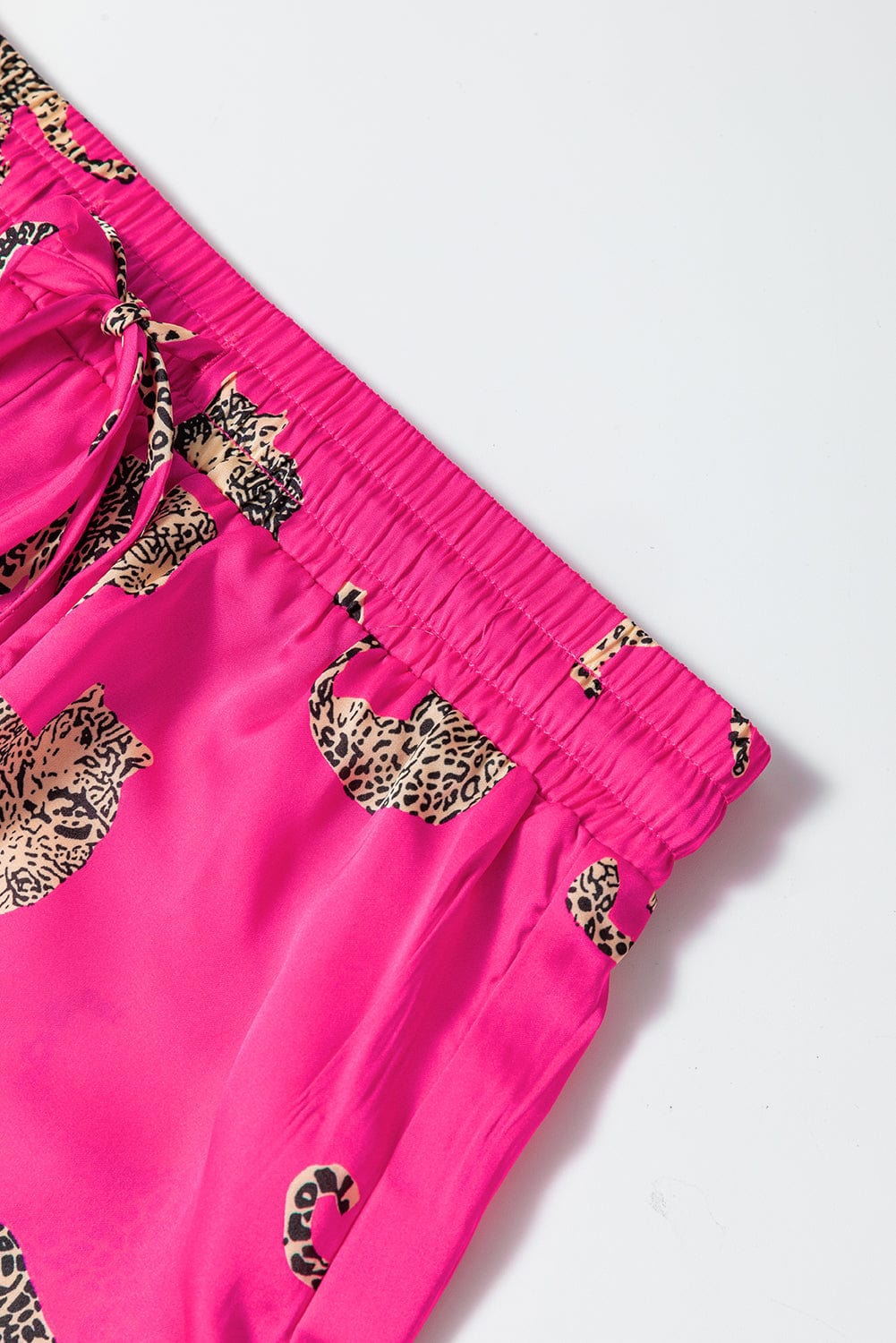 Women's Pink Satin Pajamas with Cheetah Print