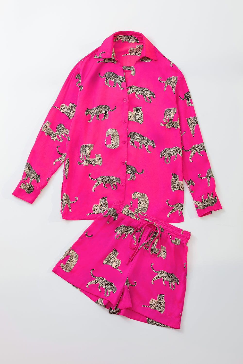 Satin Pajama Set with Cheetah Print