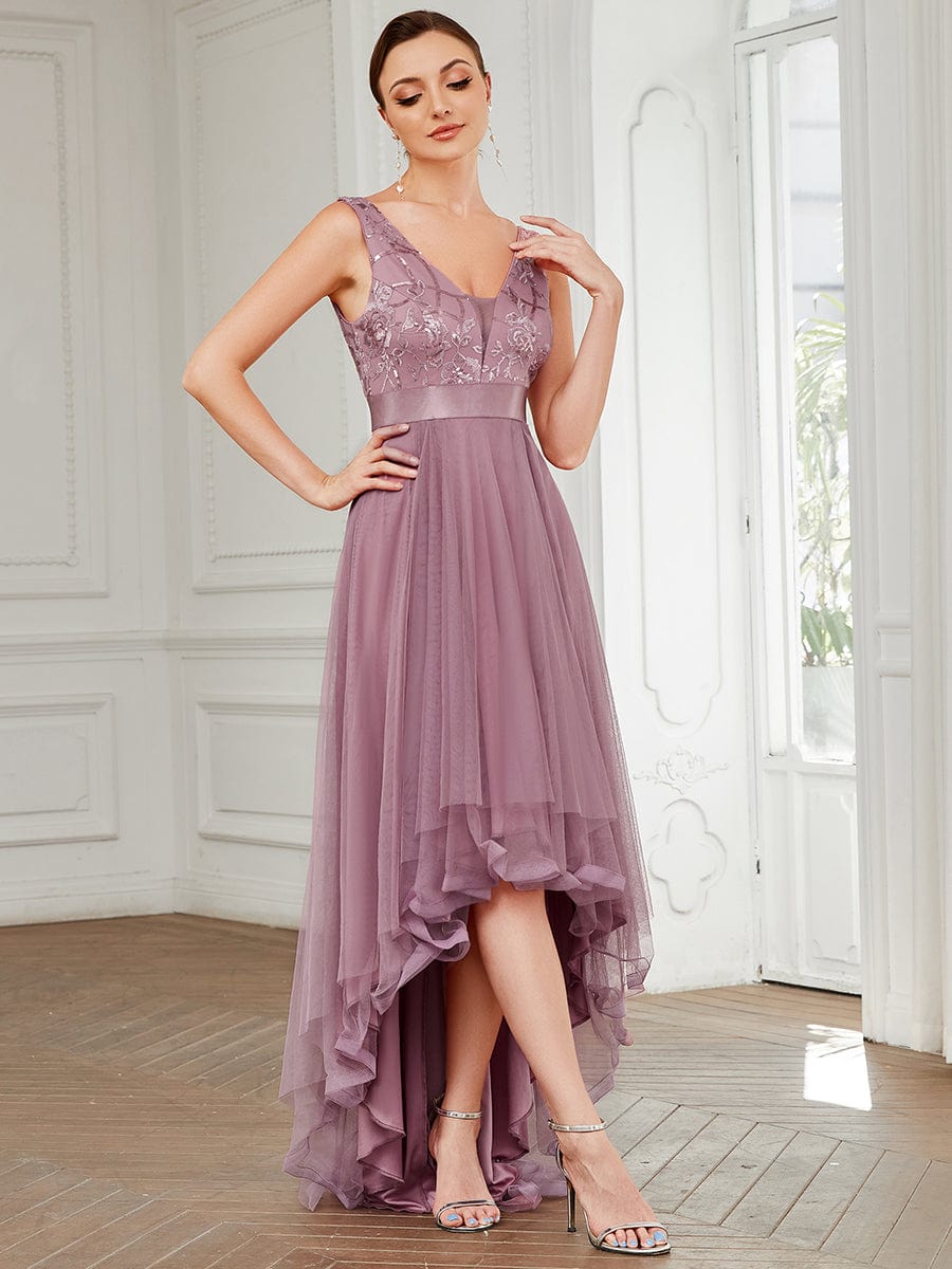 High-Low Tulle Formal Dress with Sequin Detailing