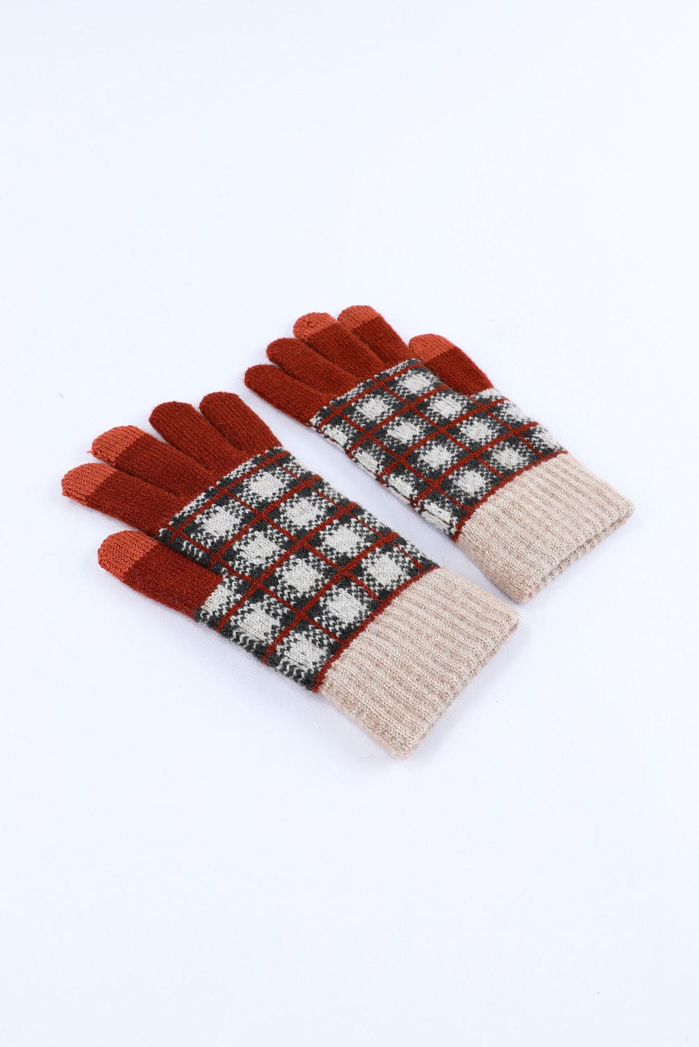 Stylish Red Tartan Touchscreen Winter Gloves